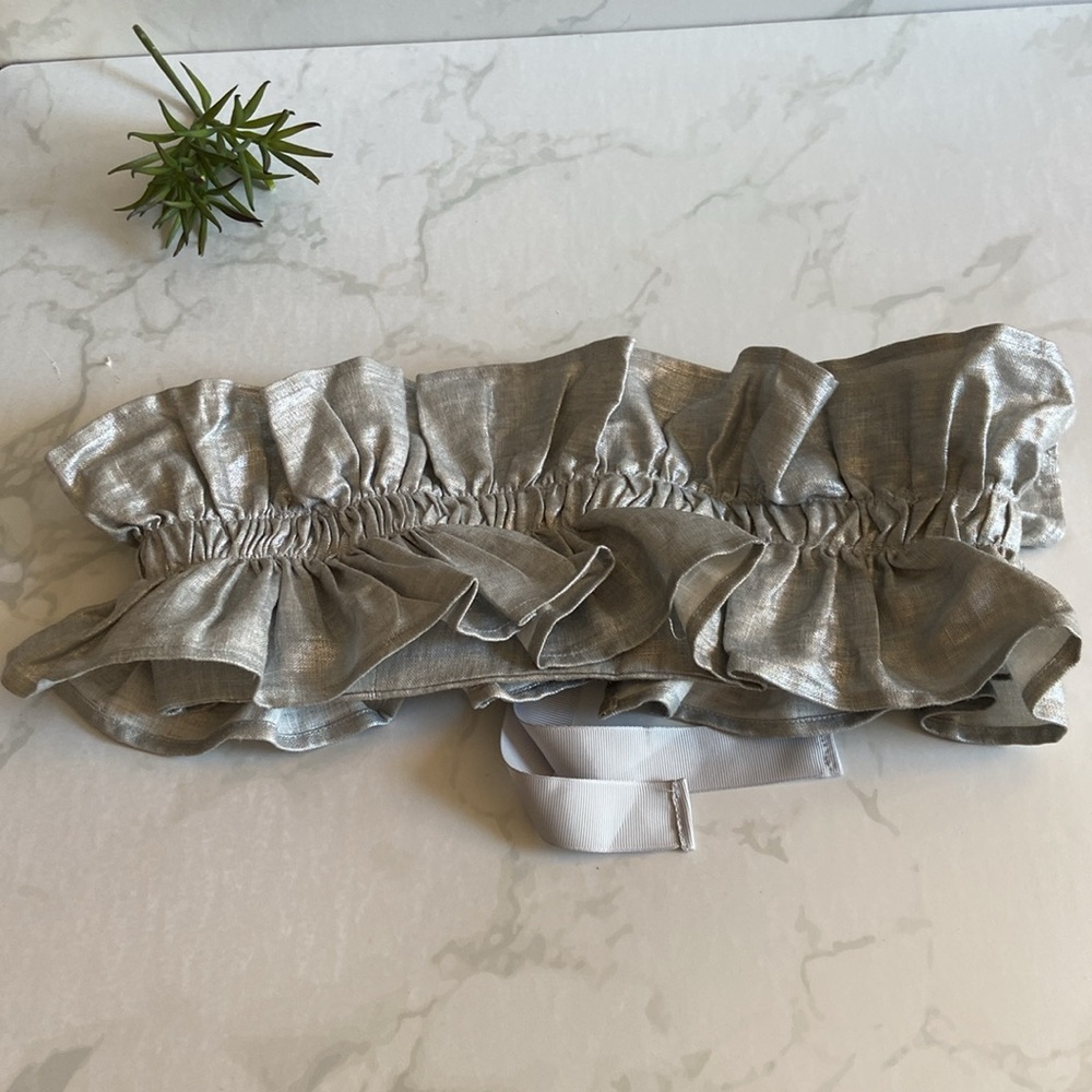 White Story Metallic Silver Linen Bustier Crop Top NWT Designer Bandeau - Picture 4 of 10